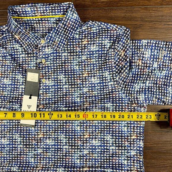 MAELREG Performance Polo Shirt Men's L Blue Multicolor Houndstooth Short Sleeve - Picture 4 of 8